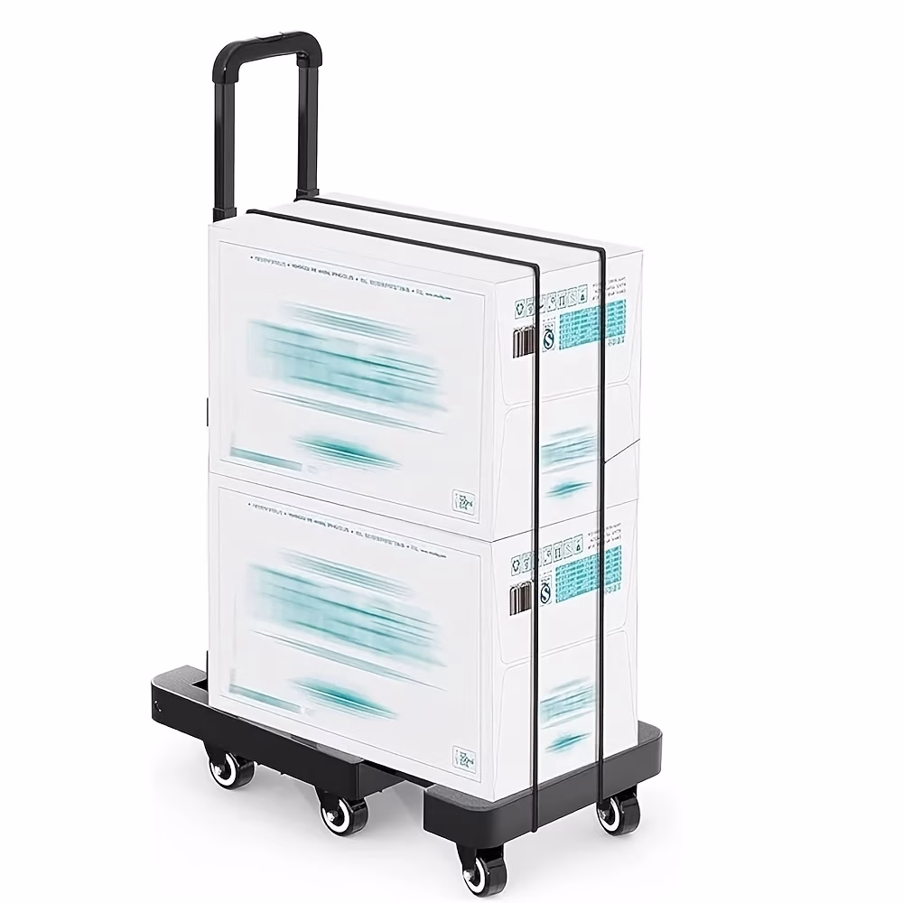 Heavy Duty 6-Wheel Folding Luggage Cart with Telescopic Handle – Portable Flatbed Trolley Hand Truck for Moving Boxes, Suitcases, and Warehouse Use
