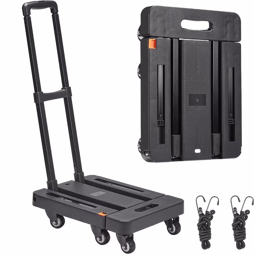 Heavy Duty 6-Wheel Folding Luggage Cart with Telescopic Handle – Portable Flatbed Trolley Hand Truck for Moving Boxes, Suitcases, and Warehouse Use