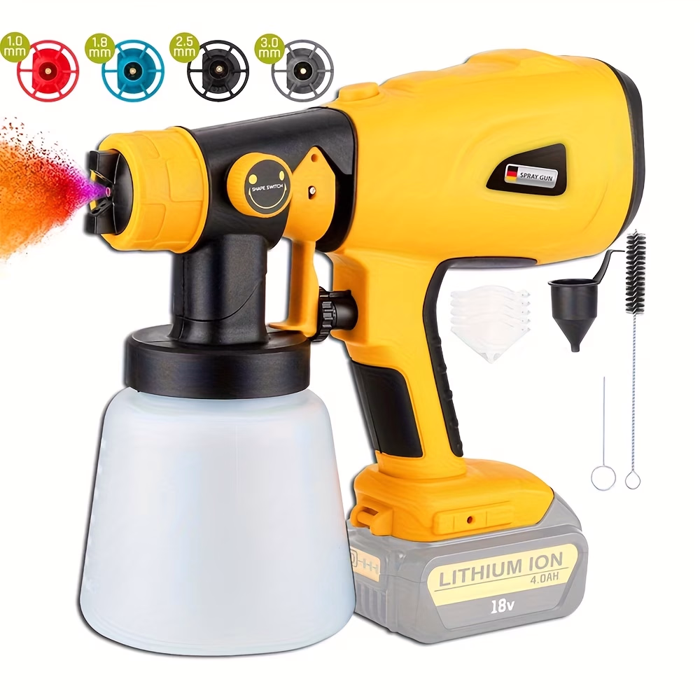 Paint Sprayer Gun Compatible with DEWALT 18V 20V Battery – High Power 39000RPM Electric Spray Paint Gun with 4 Nozzles and 3 Spray Patterns