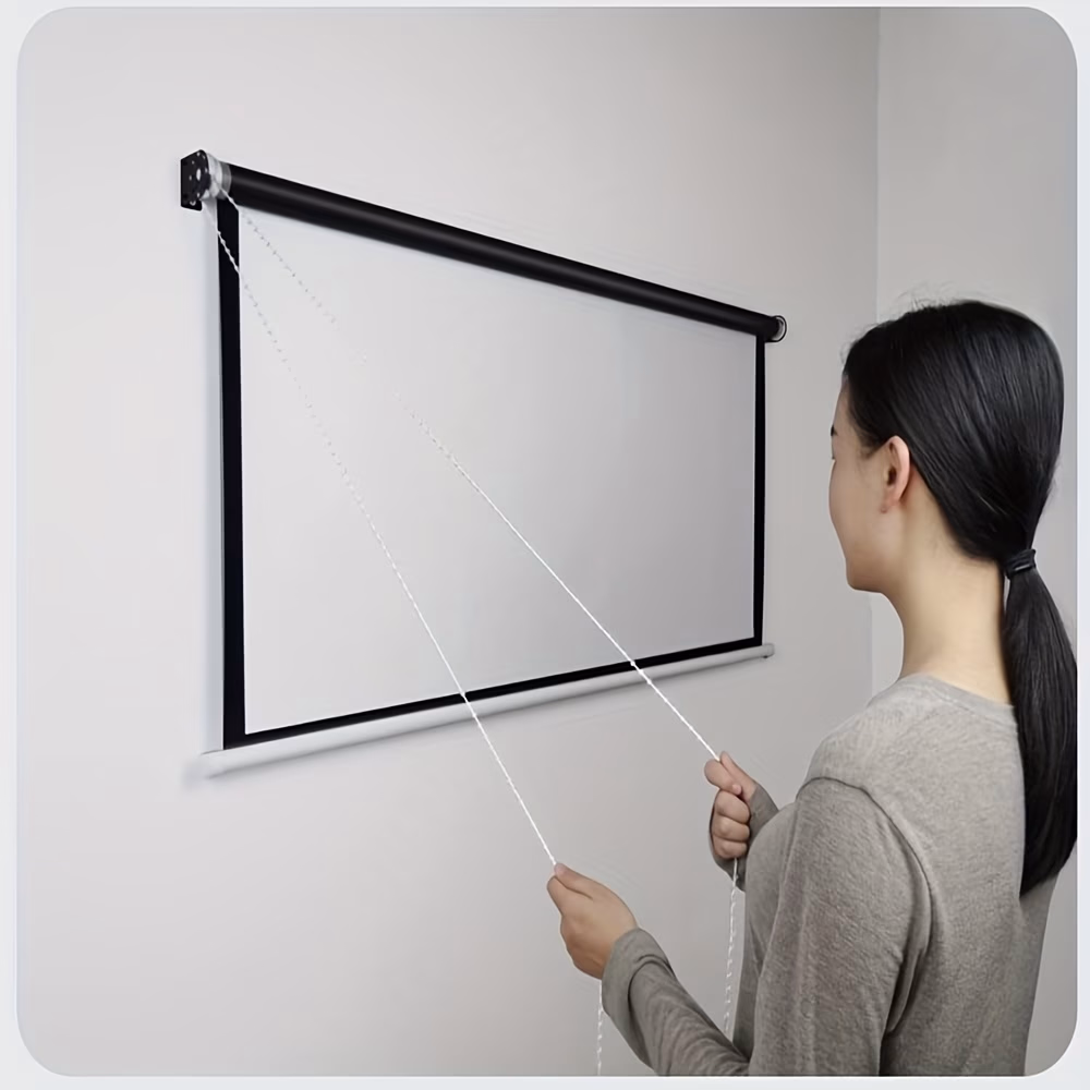 254.0cm Manual Pull-Down Projector Screen – HD Matte White with 180° Viewing Angle, Wall/Ceiling Mount