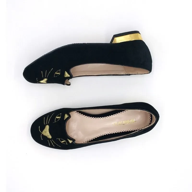 Womens Black Leather Ballet Flats