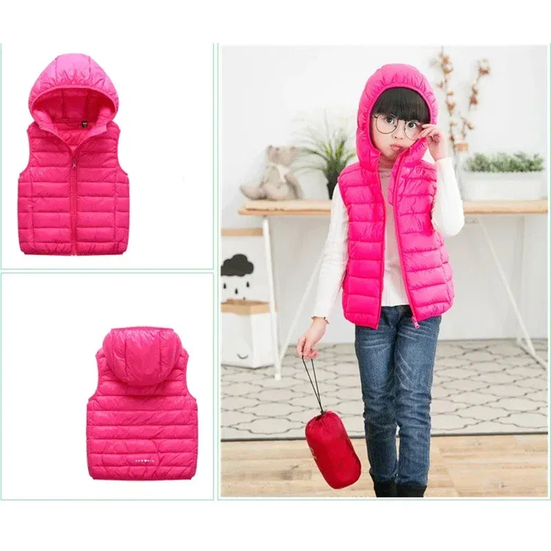 Color: SKY BLUE, Kid Size: 6T - Fall Solid Waistcoat Children Outerwear Winter Coats Kids Clothes Warm Boys and Girls Hooded Vest for Age 2-12 Years Old