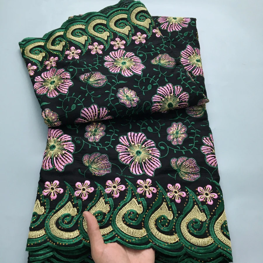 Color: pink, length: 5 yards, Width: 120cm - Green Nigerian Embroidered Cotton Lace Fabric 2025 High Quality 5 Yards African Swiss Lace Fabric Party Dress for Women A4210