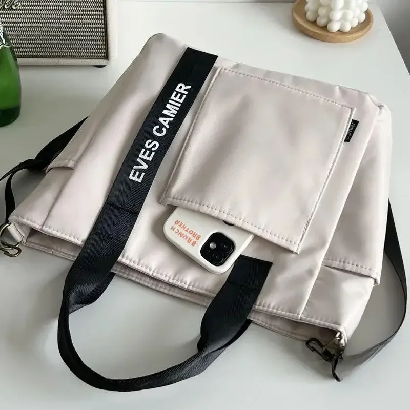 Color: SKY BLUE - New Casual Tote Large Capacity Shoulder Bag Nylon Waterproof Canvas Handbag Simple Fashion Messenger Bags For Schoolgirl