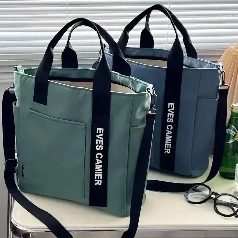 Color: SKY BLUE - New Casual Tote Large Capacity Shoulder Bag Nylon Waterproof Canvas Handbag Simple Fashion Messenger Bags For Schoolgirl