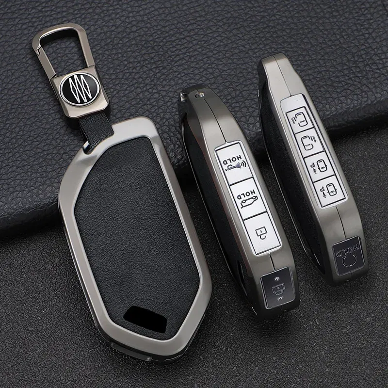 Color Name: black - 5/6/7/8/9 Buttons Leather Zinc Alloy Car Key Case Cover Protective Shell Fob for Kia Ka4 Car Keychain Interior Accessories