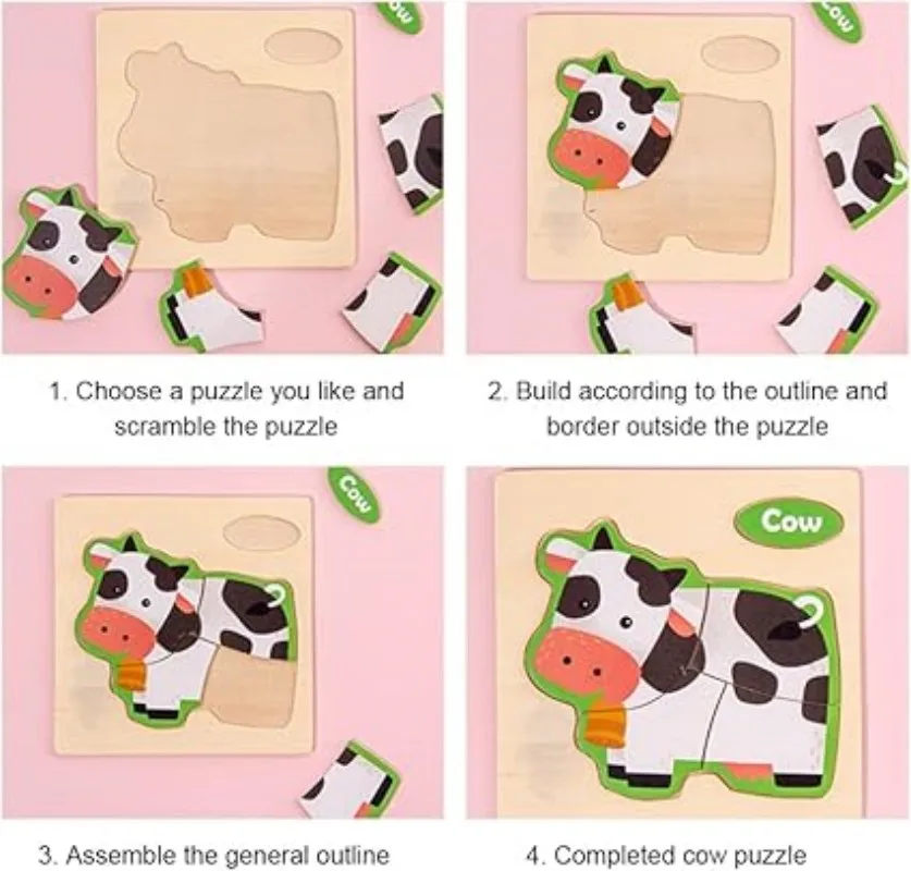 Color: Silver, Ships From: CHINA - Wooden Puzzle Jigsaw Toys For Children Wood 3d Cartoon Animal Puzzles Intelligence Kids Early Educational Toys for Children