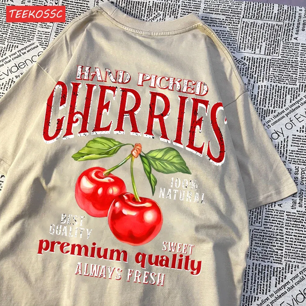 Color: Lavender, Size: XL - Summer Lemon Cherries Prints T-Shirts Cotton Women's Tops Oversize O-Neck Soft Short Sleeve tees Street Casual Womans Clothes