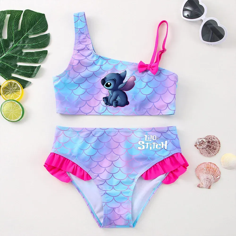 Color: DEEP BLUE, Size: S - Lilo Stitch Girls Swimsuit One-Piece Bathing Suits Children's Dresses Summer Swimwear Beach Suit Kids Wear Fashion Mermaid Fish