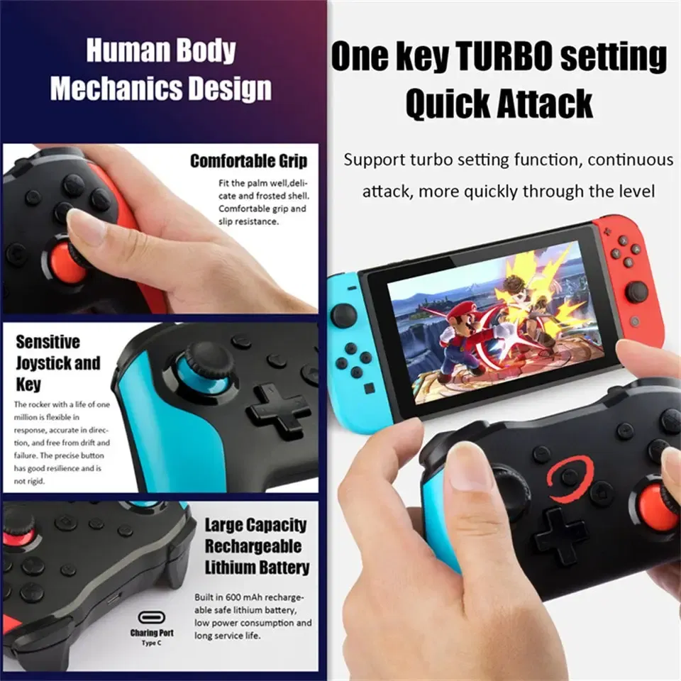 Color: Yellow - GAMINJA NS009 Bluetooth Game Controller Wireless Gamepad For Nintendo Switch Console PS3 PC Windows 7 10 Dual Vibration Joystick