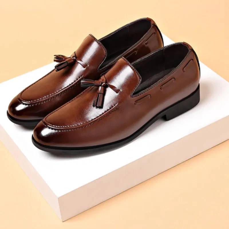 Color: Beige, Shoe Size: 46 - Mens Dress Shoes Designer 2024 New Business Shoes Slip on Men Leather Shoes Pointed Toe Business Casual Man Zapatos Para Hombres
