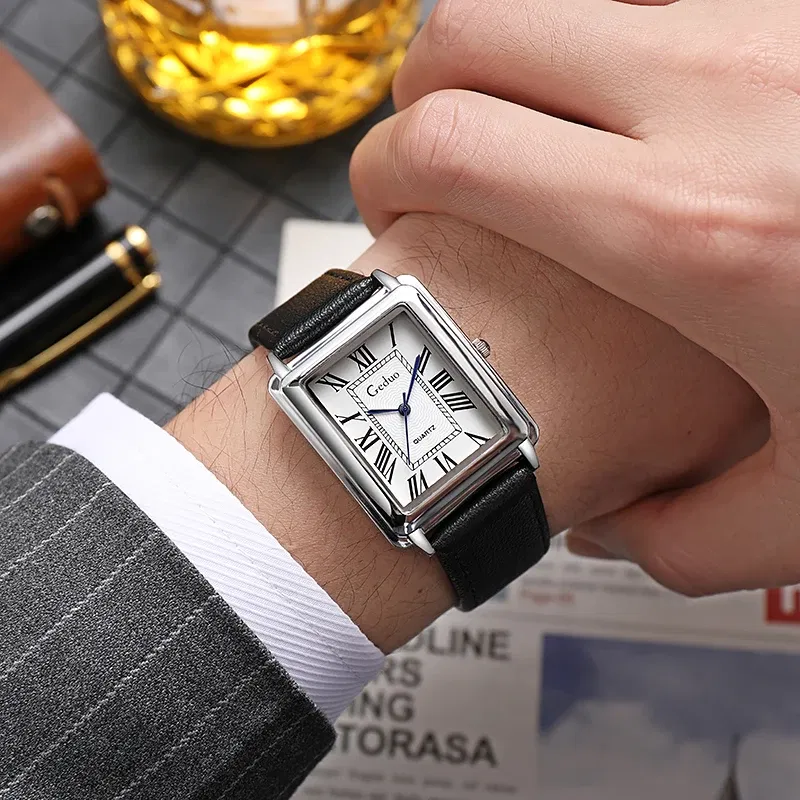 Color: WHITE - Fashion Men's Quartz Wristwatch Leather Strap Watch
