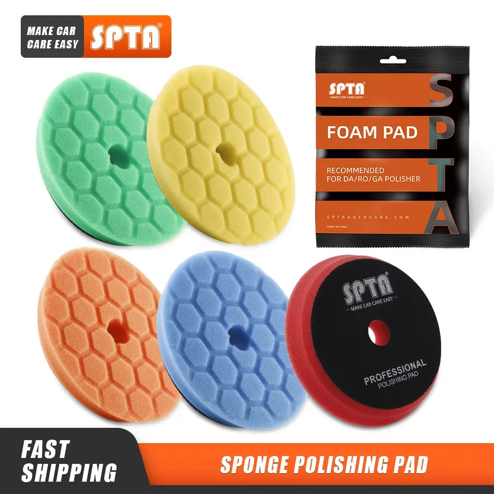 Color: Blue, Material: Wave Sponge, Ships From: CN - (Bulk Sales) SPTA 3"(80mm)/5"(125mm)/6"(150mm) Hex-Logic Car Sponge Polishing Buffing Pads For DA/RO/GA Auto Buffer Polisher