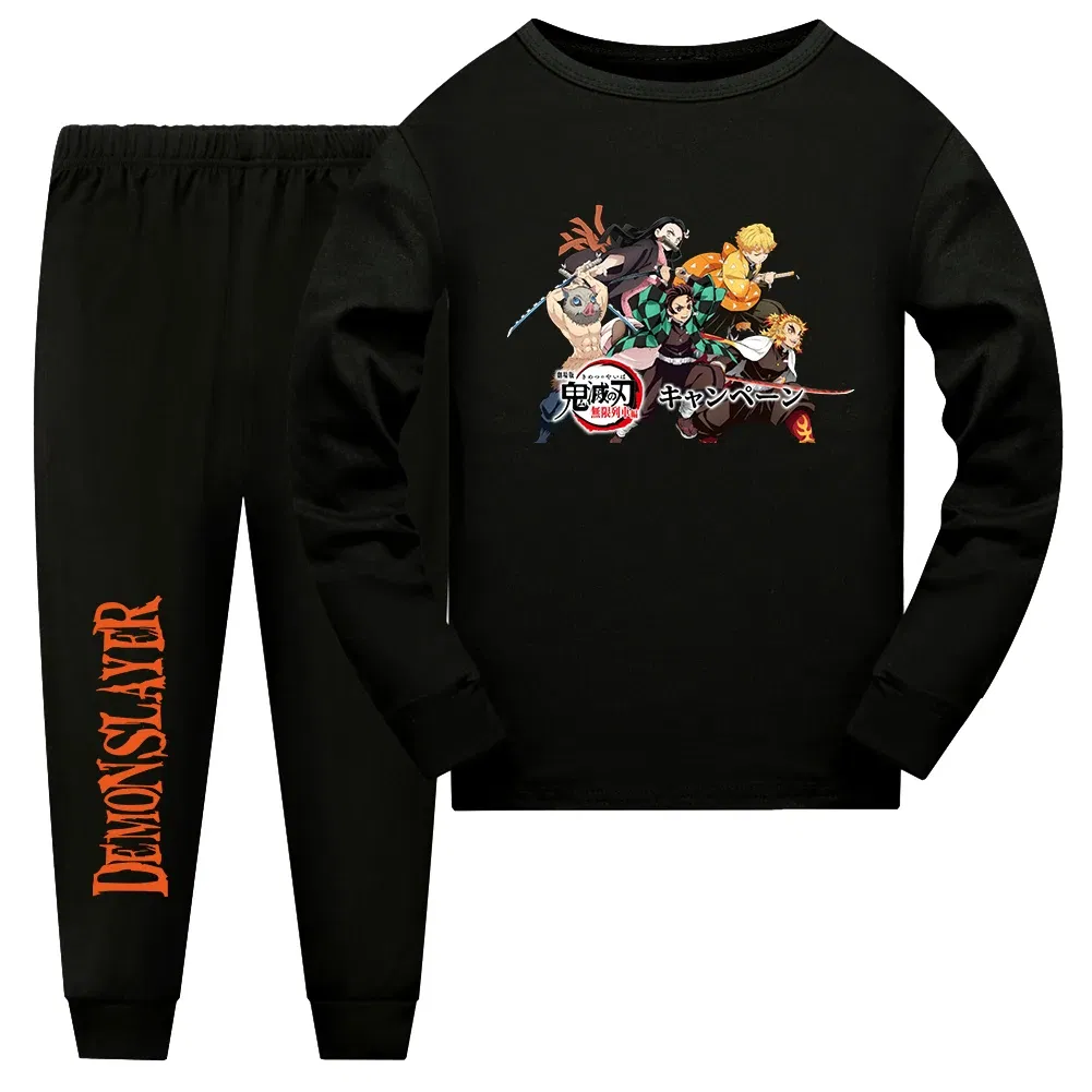 Color: Brown, Kid Size: 12 - Demon Slayer Sleepwear Kamado Tanjirou Kamado Nezuko Agatsuma Zenitsu Children's Homewear Suit Long-sleeve Two-piece Pajamas Set