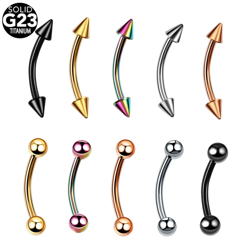 Metal color: Gold-color, Main Stone Color: black - G23 Titanium Epoxy Curved Barbells Eyebrow Rings Piercing Curved Bar Banana Eyebrow Ear Cartilage Tragus Body Piercing Jewelry