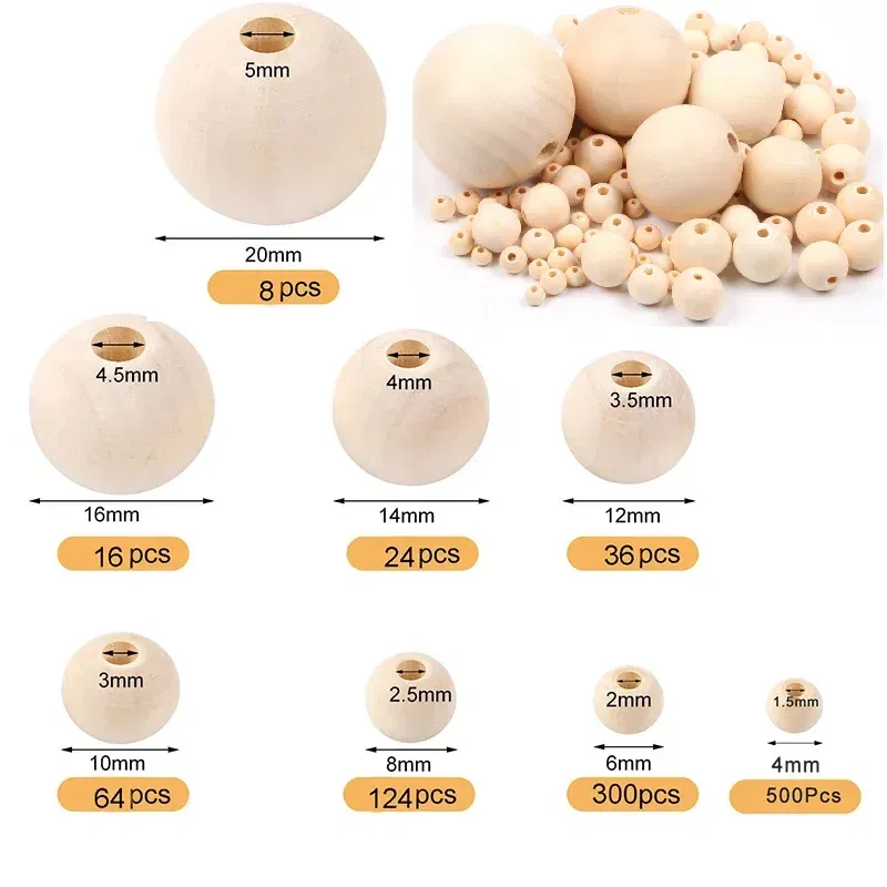 Color: PINE, Wood Diameter: 12-13cm - 2-500Pcs Natural Wooden Beads with Holes 4-30mm Round Spacer Wooden Bead Ball Loose Wood Bead Charm for DIY Handmade Accessories