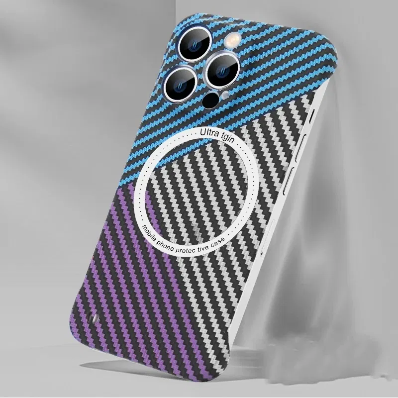Color: Salmon Pink, Material: PE - Luxury Carbon Fiber for iPhone 11 14 Plus 12 13 Pro Max Magsafe Case Magnetic Wireless Hard Thin Slim Cover for iPhone 13 14 Max