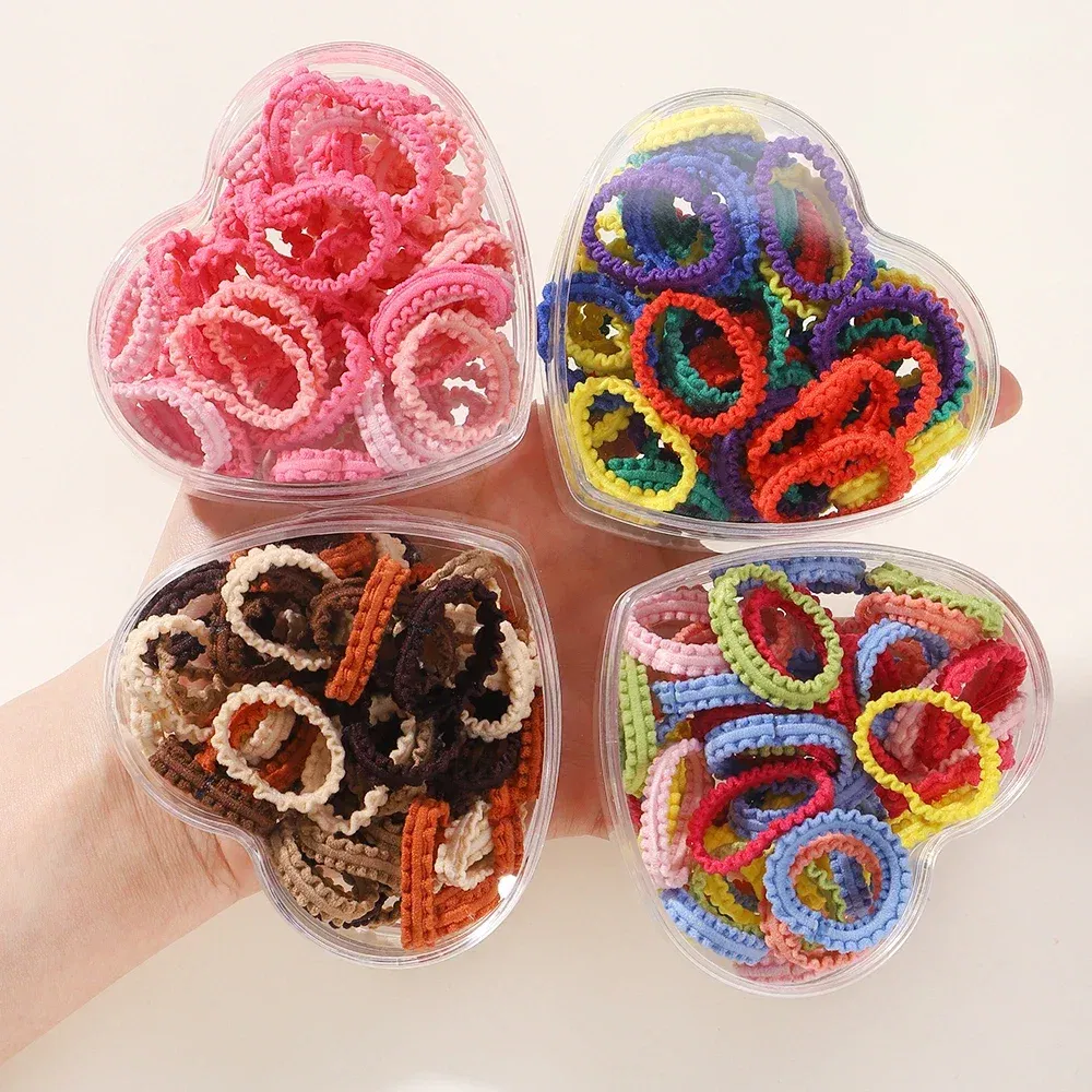 Color: Orange - 40/60pcs Kids Small Rubber Bands Girls Hair Ties Headbands Non Damaging Tie Ponytail High Elastic Durable Colorful Hair Rope Set