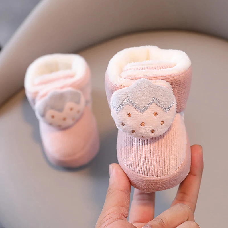 Color: Silver, Baby Age: 13-18 Months - Winter New Cute Cartoon Baby Booties Boy Girl Boots Cotton Soft-Sole Non-Slip Warm Toddler First Walkers Infant Crib Shoes