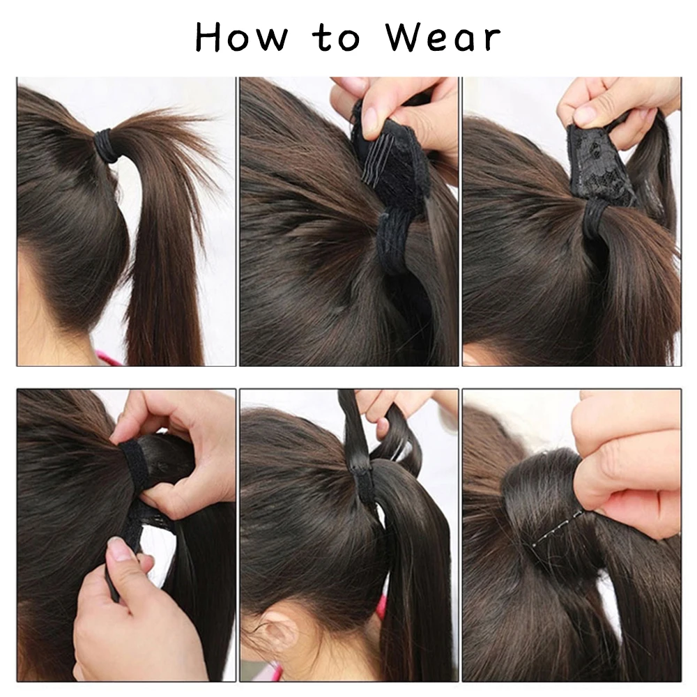 Color: P2/613, Stretched Length: 22inches - AZQUEEN Straight Synthetic Hairpiece With Ponytail 85cm Super Long Wrap Around Clip In Hair Extensions Pony Tail For Daily Wear