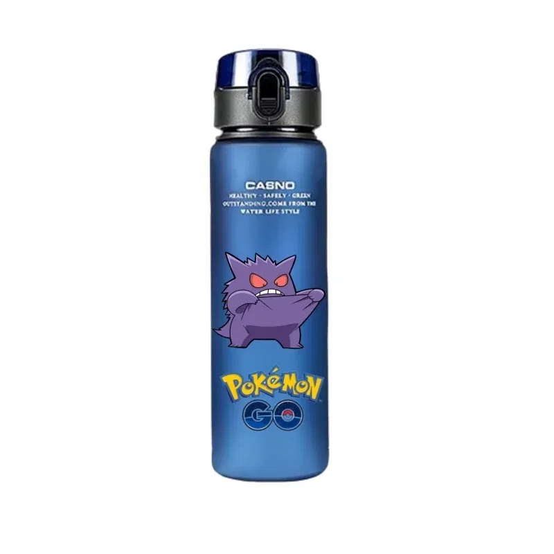 Color: Blue - 560ML Pokemon Water Cup Anime Portable Children's Cute Pikachu Gengar Plastic Outdoor Sports Large Capacity Water Bottle Gifts