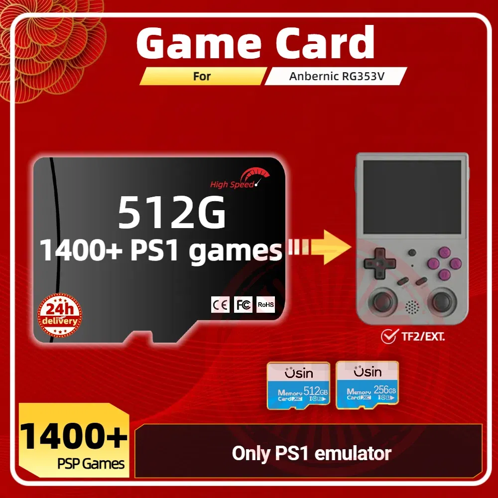 Color: Gold, Ships From: CHINA - Game Card For Anbernic RG353V RG353VS Memory TF Plug&Play Pre-install Retro Games PSP PS1 SD portable High Speed Card 1Tb 512G