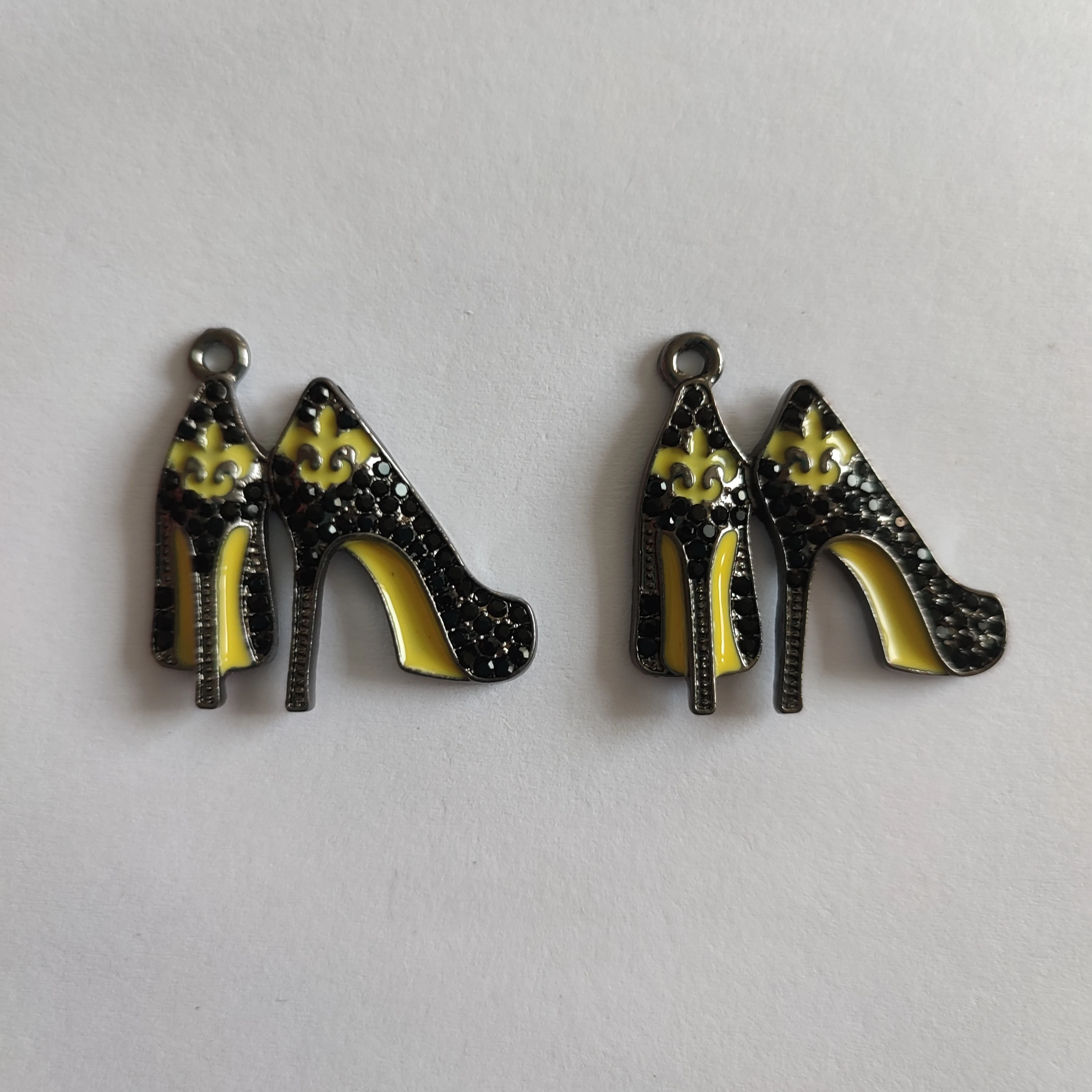 Metal color: Orange, Ships From: CHINA - 10pcs  Rhinestone Enamel Fleur-de-lis Pave High Heel Charm Pendant for Jewelry Bracelet Handmade Accessory
