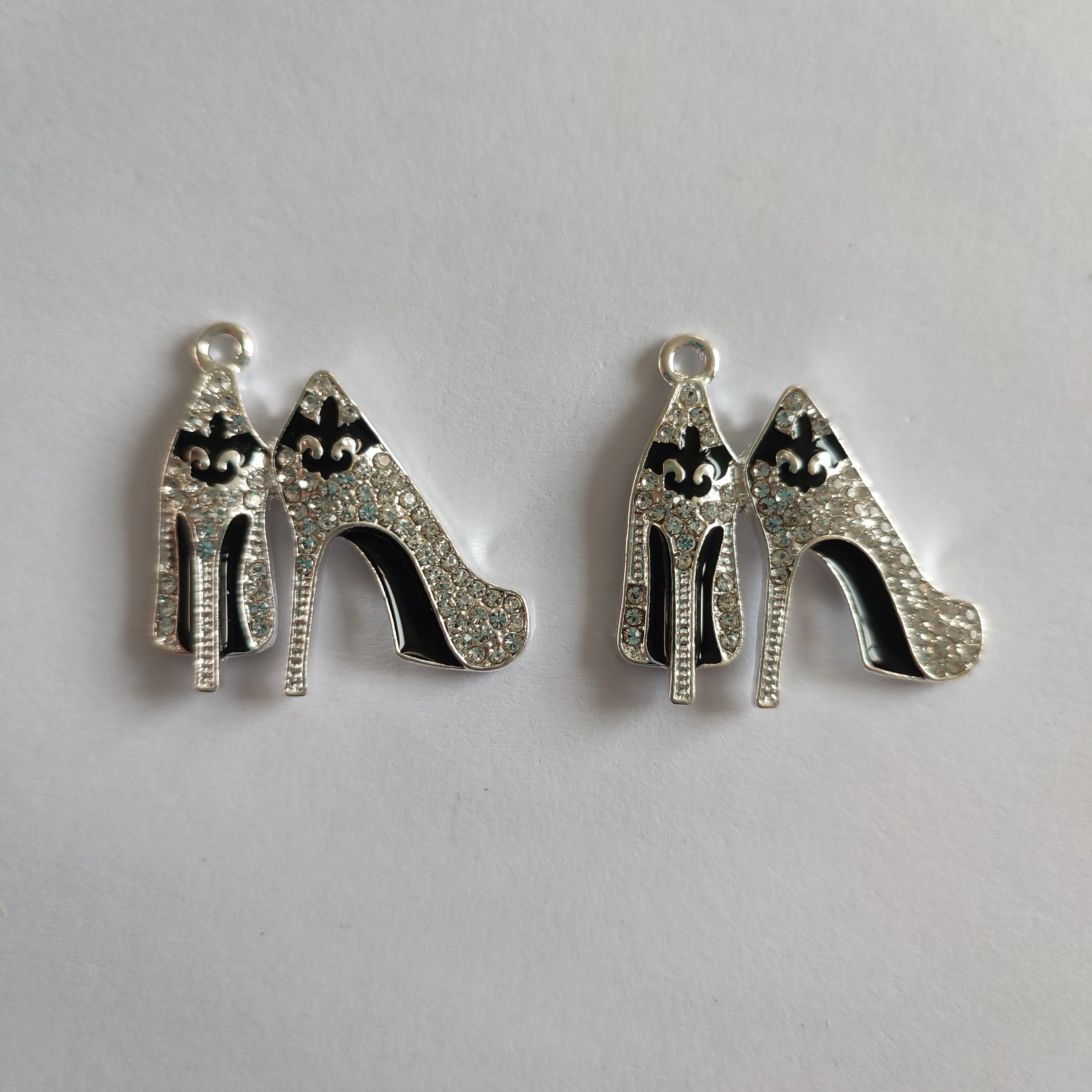 Metal color: Orange, Ships From: CHINA - 10pcs  Rhinestone Enamel Fleur-de-lis Pave High Heel Charm Pendant for Jewelry Bracelet Handmade Accessory