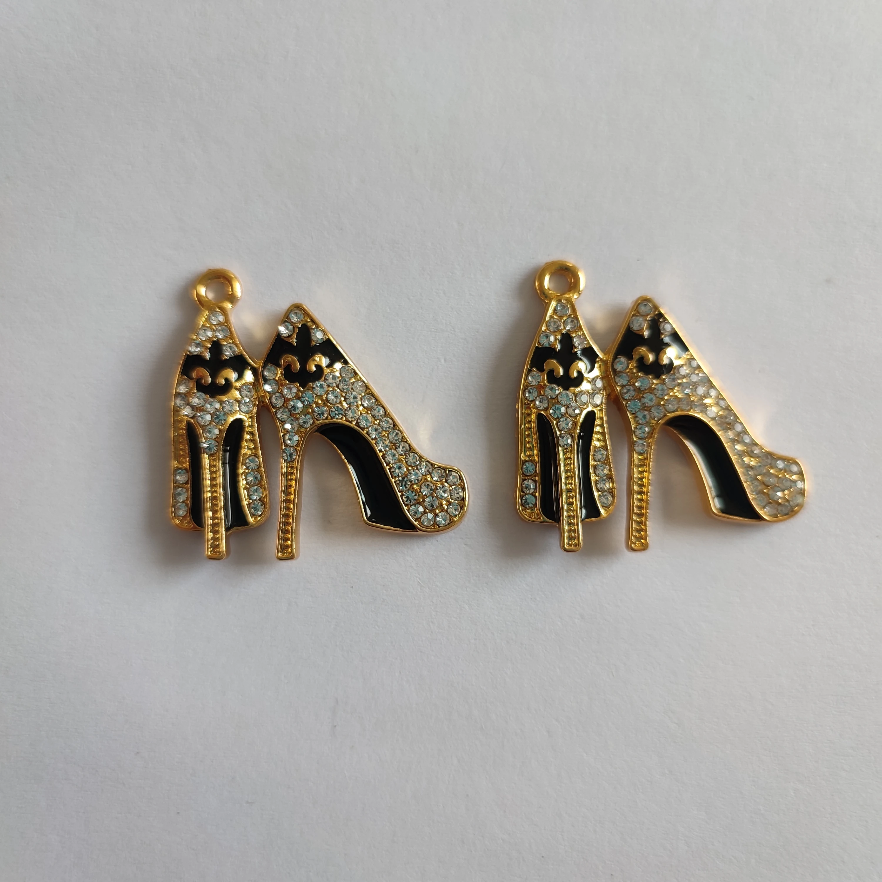 Metal color: Orange, Ships From: CHINA - 10pcs  Rhinestone Enamel Fleur-de-lis Pave High Heel Charm Pendant for Jewelry Bracelet Handmade Accessory