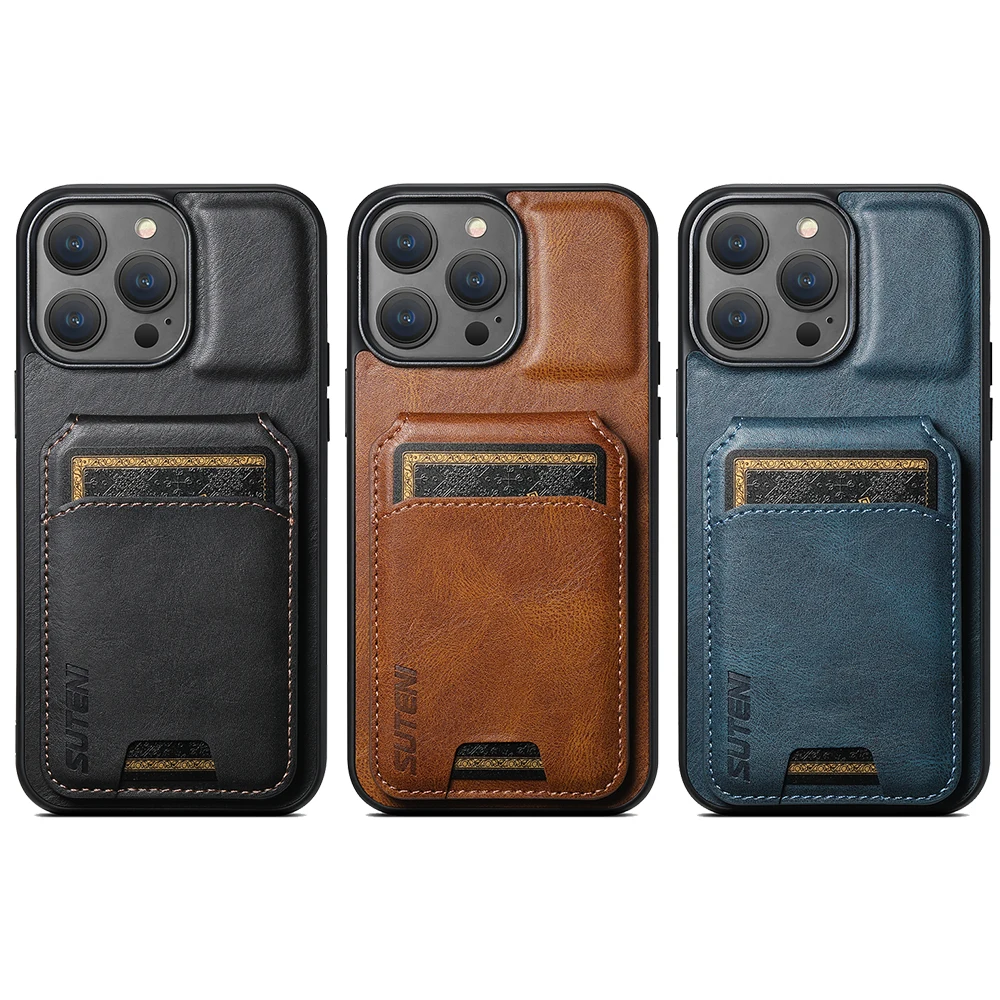 Color: Coffee, Material: Microfiber - SUTENI Card Holder Leather Magnetic Pocket Cover Wallet Phone Case For iPhone X XS XR 11 12 13 14 15 Pro Max Plus