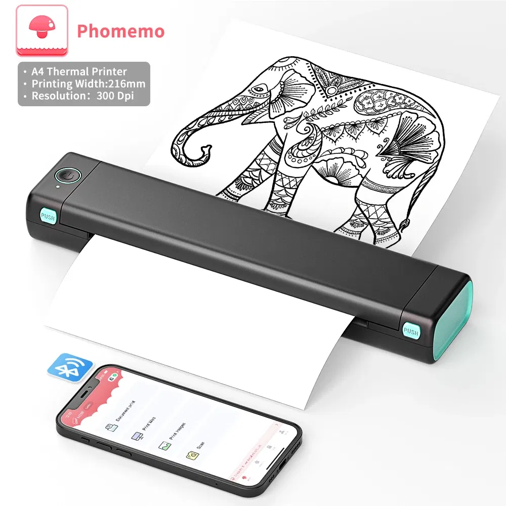 color: green - Phomemo M08F A4 Portable Thermal Printer,Supports 8.26"x11.69" A4 Thermal Paper,Wireless Mobile Travel Printers for Car & Office