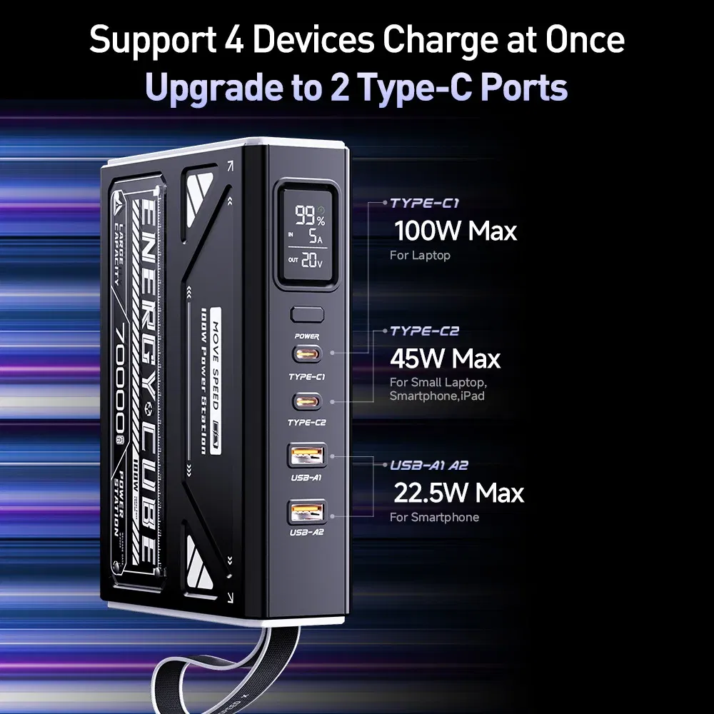 Battery Capacity: 50001mAh-100000mAh, Color: WHITE, Ships From: CHINA - New Z70Pro Large Capacity Power Bank 100W Fast Charge External Battery w/ Flashlight Powerbank for Laptop Outdoor Camping