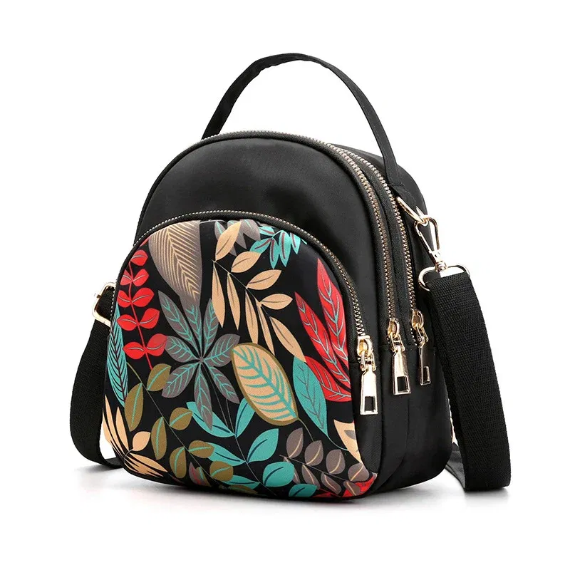 Color: Khaki, Size: 16 inches - Fashion Printing Backpack Women Large Capacity Nylon Rucksack Multilayer Crossbody Bag School Bags Waterproof Travel Knapsack