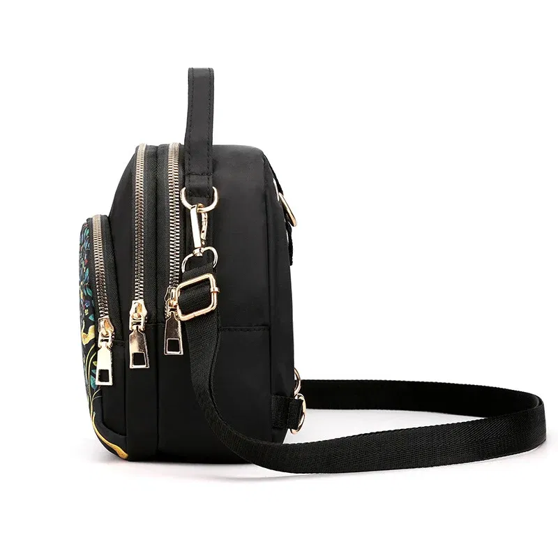 Color: Khaki, Size: 16 inches - Fashion Printing Backpack Women Large Capacity Nylon Rucksack Multilayer Crossbody Bag School Bags Waterproof Travel Knapsack