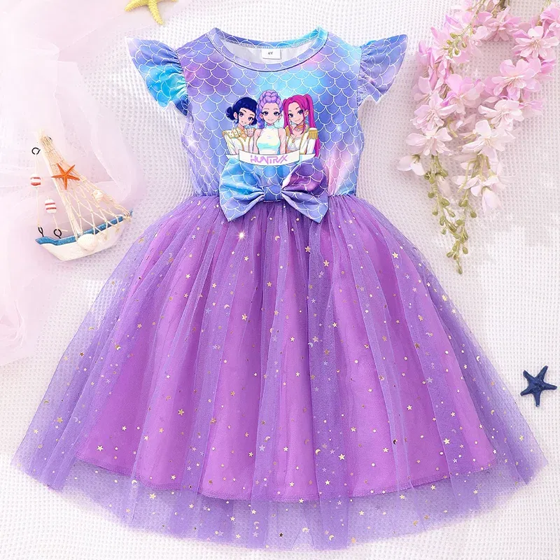 Color: Yellow, Size: One Size, Ships From: CHINA, Height: 176 - KPop Demon Hunter Christmas Princess Dress Girl Fashion Casual Autumn Butterfly Dress Wedding Birthday Party Dress Gift Clothes