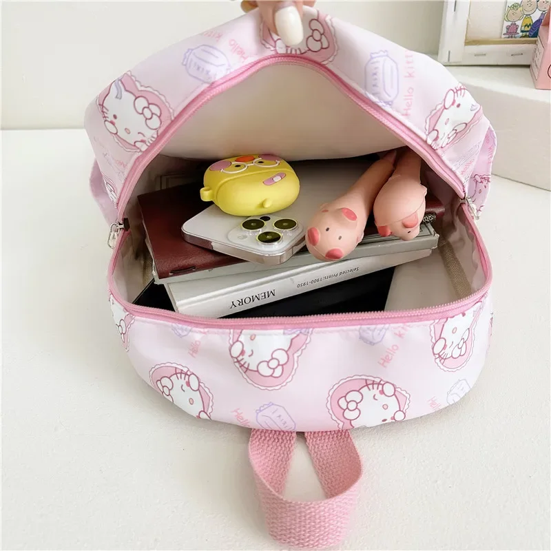 Color: Brown, Size: 12 inches - 2025 Anime Cartoon Kuromi Melody Cinnamoroll Backpack Boys Girls Cartoon Hello Kitty Kawaii Canvas Fashion Children's Schoolbag