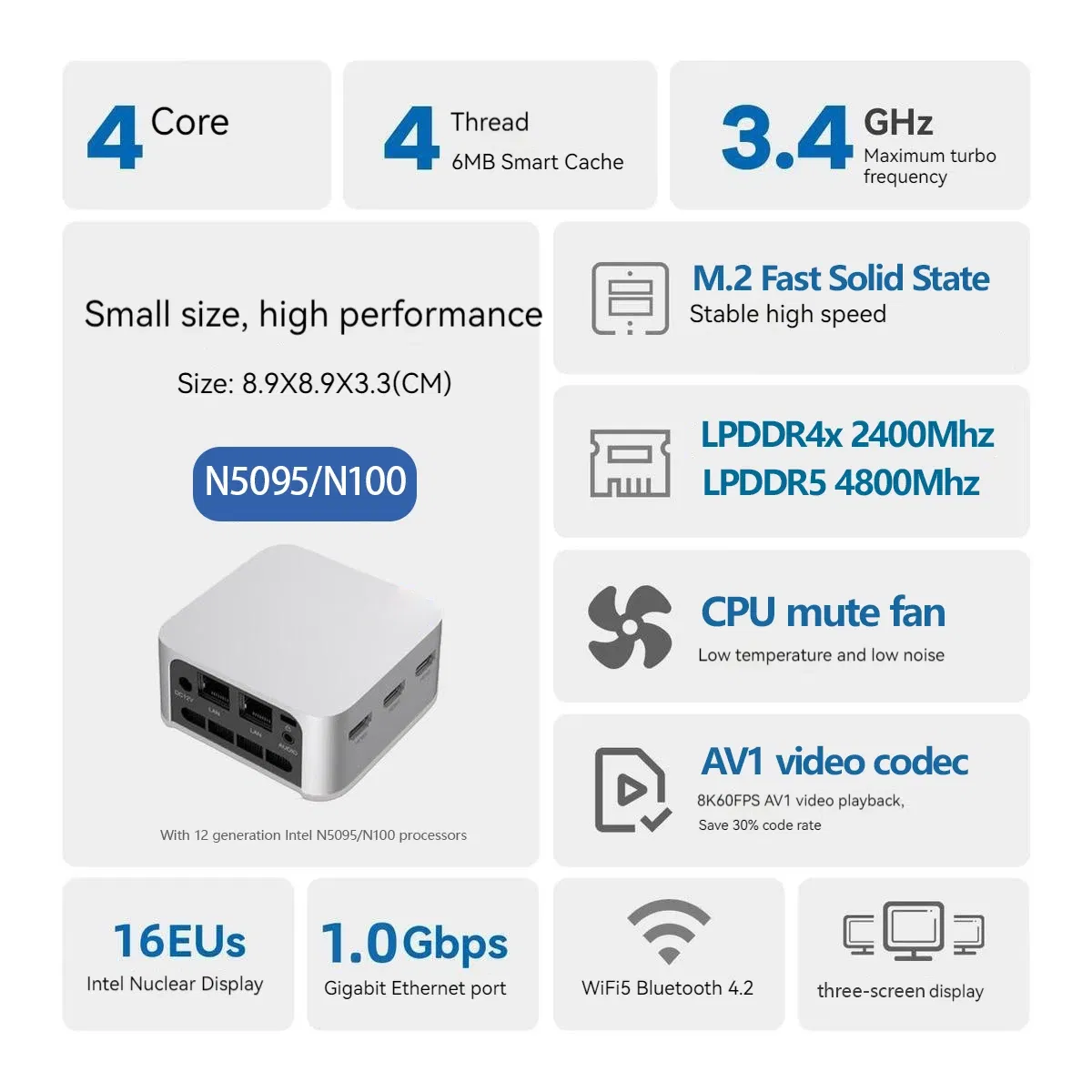 Color: WHITE, Ships From: CHINA - 2025 T8 Pro Plus Mini PC Intel Celeron N5095 N100 Desktop Gaming Computer 8GB 16GB 256GB 512GB DDR4 DDR5 WIFI5 BT4.2