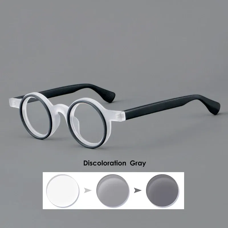 Frame Color: Blue, Eye Prescription: +600 - VCKA Round Acetate Photochromic Reading Glasses Frame Men Prescription Anti-blue Eyeglasses Women Custom Eyewear +0.50 to+6.0