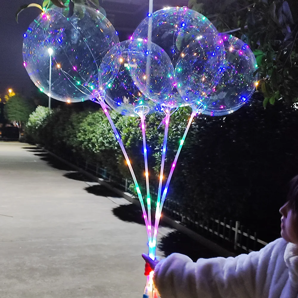 Color: Ruby, Ballon Size: 10inch, Shape: Z - 1/5/10/20/30pcs LED Light Up BoBo Balloons Colorful 3 Levels Flashing Handle 20 Inches Bubble Balloon 70cm Stick
