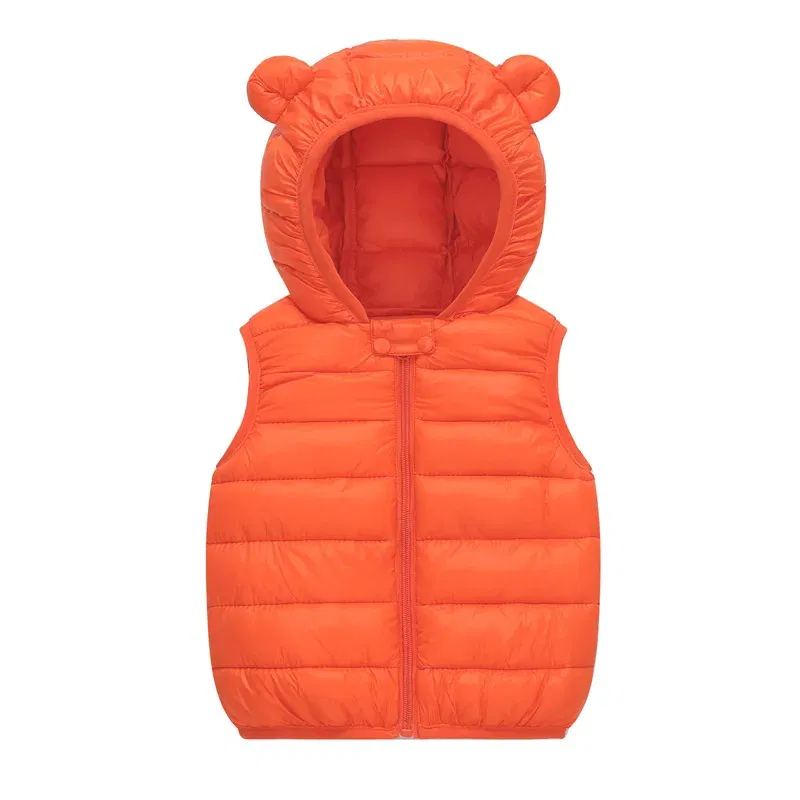 Color: Orange, Kid Size: 6T - Baby Boys Girl Warm Down Vest Toddler Cotton Waistcoat Children Autumn and Winter Clothes Kids Hooded Jackets 1-6 Years Old