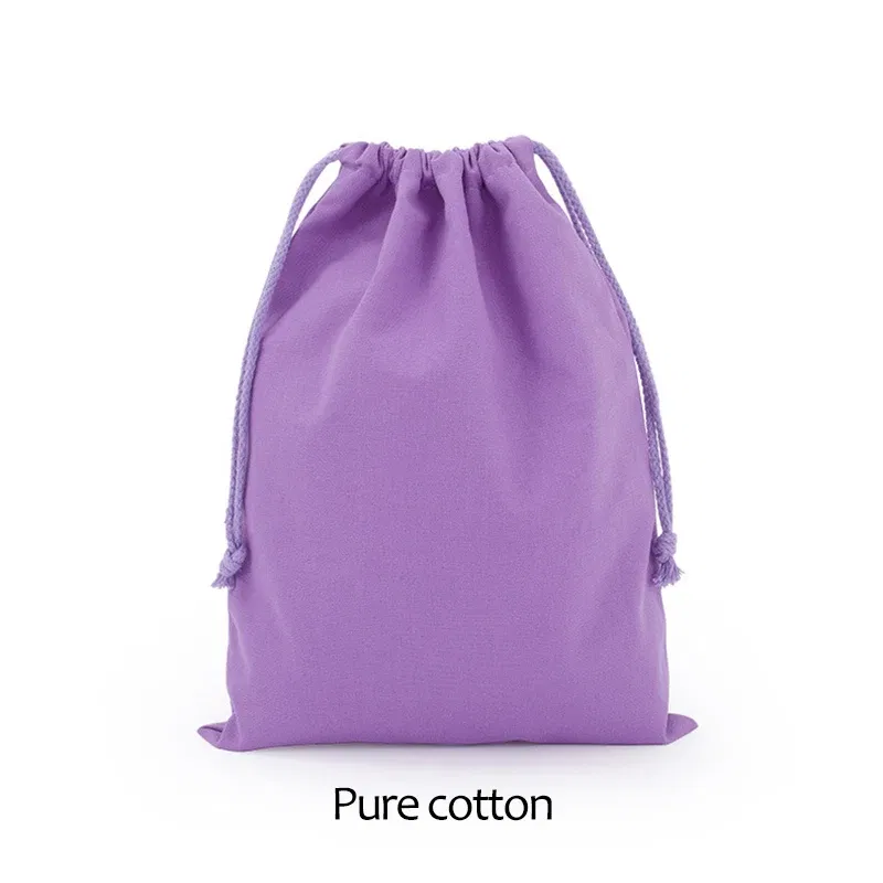 Color: plum, Size: L - Cotton Drawstring Storage Bag White Canvas Bags for Candy Gift Package Pouch Reusable Home Sundries Organize Dustproof Sacks