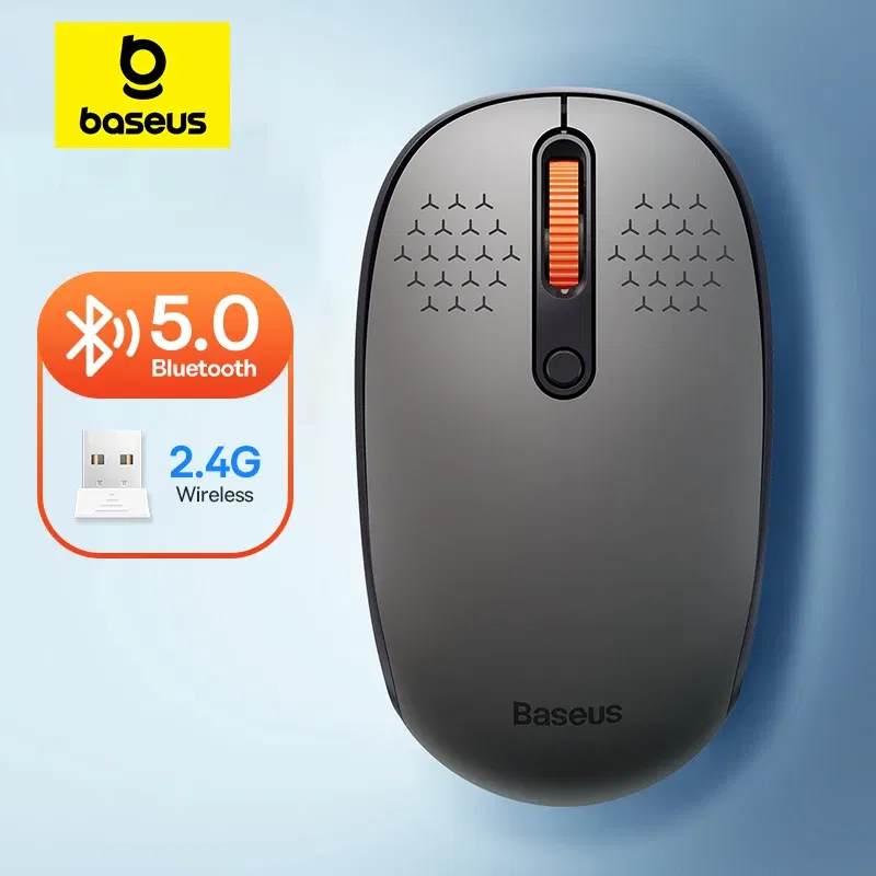 Color: WHITE - Baseus Mouse Bluetooth Wireless Computer 1600DPI Silent Mouse with 2.4GHz USB Nano Receiver for PC MacBook Tablet Laptop Mouse