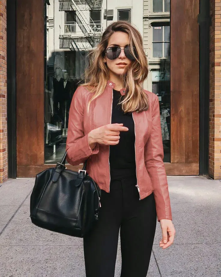 Color: SKY BLUE, Size: L - Womens Spring Full Long Sleeve Jacket Coat Autumn Leather Blazer Winter Zipper Outwear Suit Cardigan Female  Jackets