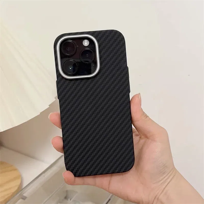Abstract Carbon Color Relief Case for iPhone 16 Pro Max 15 14 Cover MagSafe Charge Alloy Lens Camera Bumper Hard Armor PC Shell