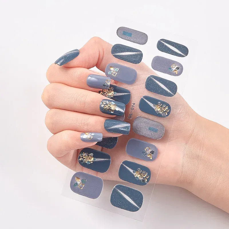 Color: Gold/Bronze - 16 Tips/Sheet Patterned Nails With Creative Nail Polish Nail Art Stickers 2020 Temporary Tattoos Kids Full Cover Nail Stickers
