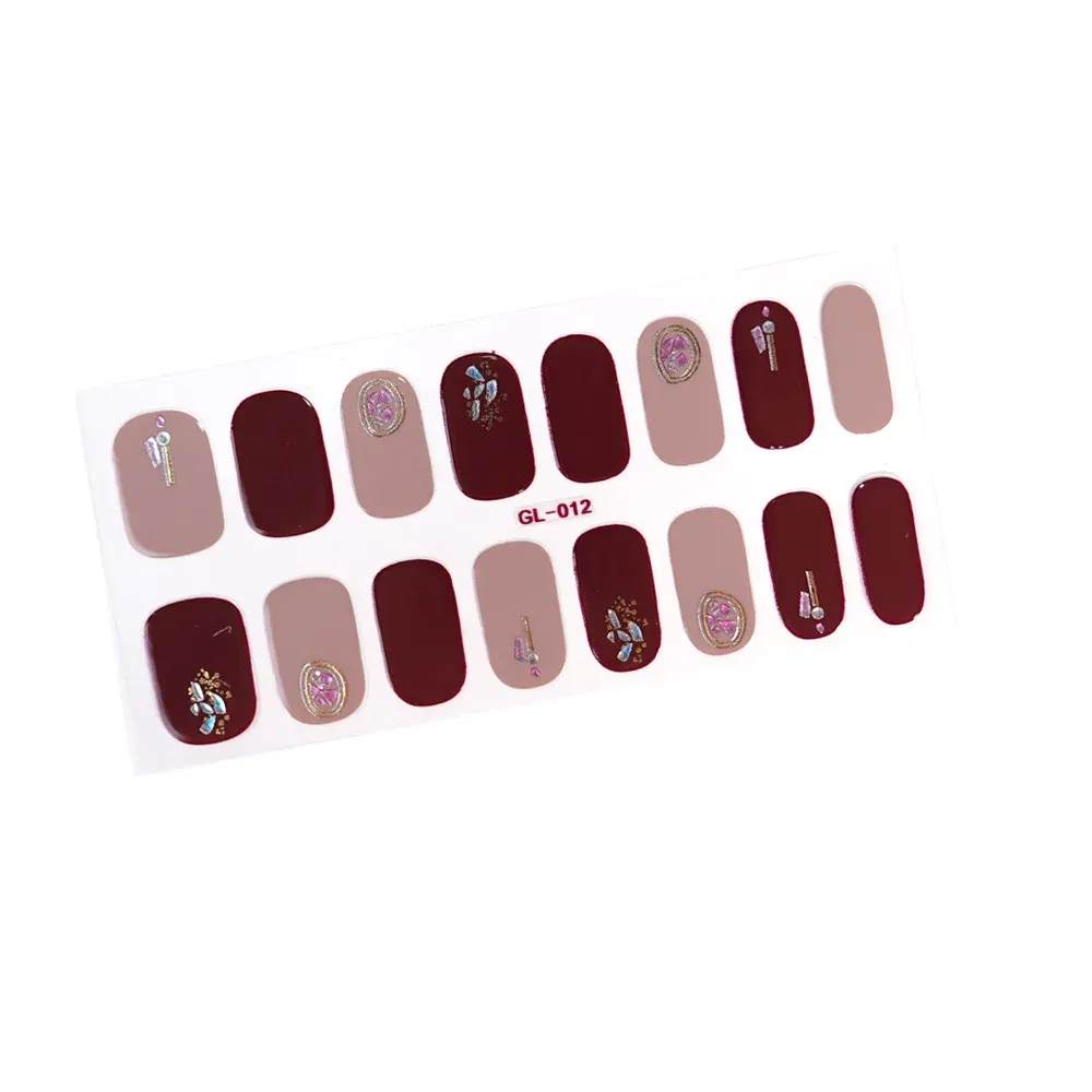 Color: Gold/Bronze - 16 Tips/Sheet Patterned Nails With Creative Nail Polish Nail Art Stickers 2020 Temporary Tattoos Kids Full Cover Nail Stickers