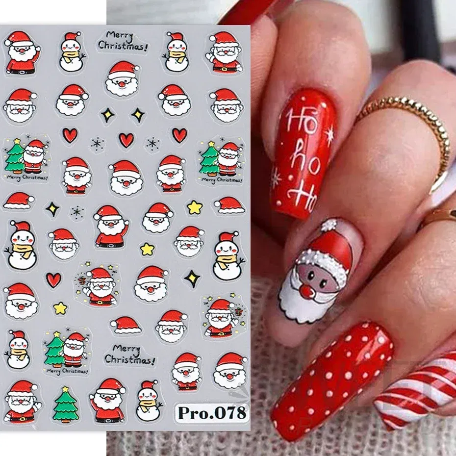 Color: DEEP BLUE - 5D Embossed Elk Nail Art Sticker Cute Christmas Winter Santa Claus Snowflake Gingerbread Man Engraved Slider Manicure Decoration