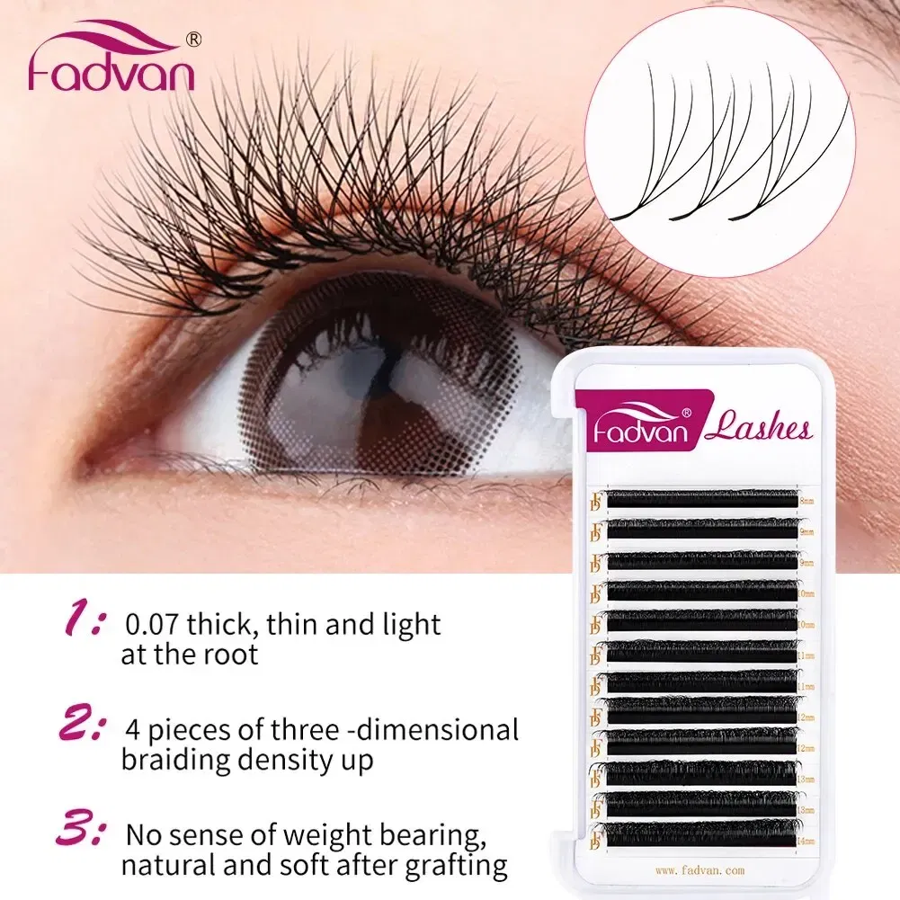 Curl: D, Length: 11mm - Fadvan 4D W In Shape Eyelash Extension Premade Volume Fans Soft Style Mink Easy To Embellish Natural False Eyelashes
