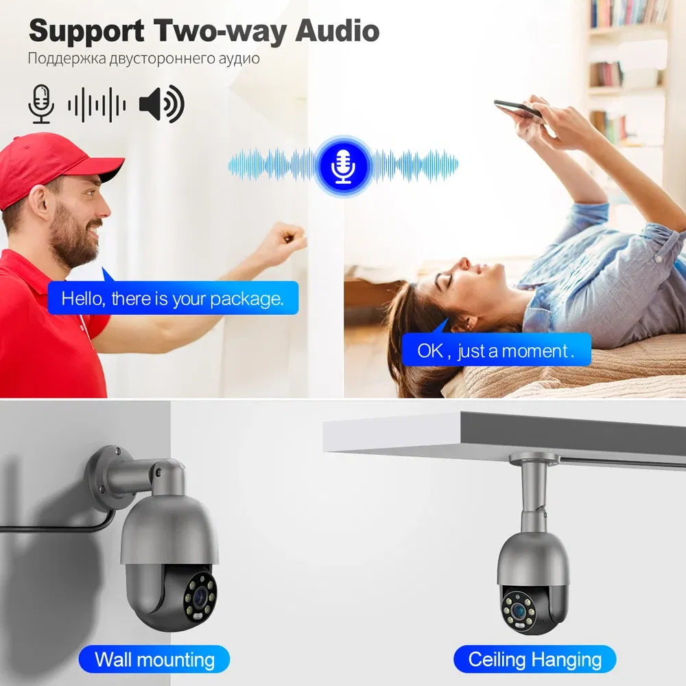 Sensor Size: 1/2.5'', Focus: 3.6mm, Ships From: CHINA - Techage 5MP 8MP PoE PTZ IP Camera Outdoor Waterproof 2 Way Audio Camera AI Human Detection Security Camera Xmeye for NVR System