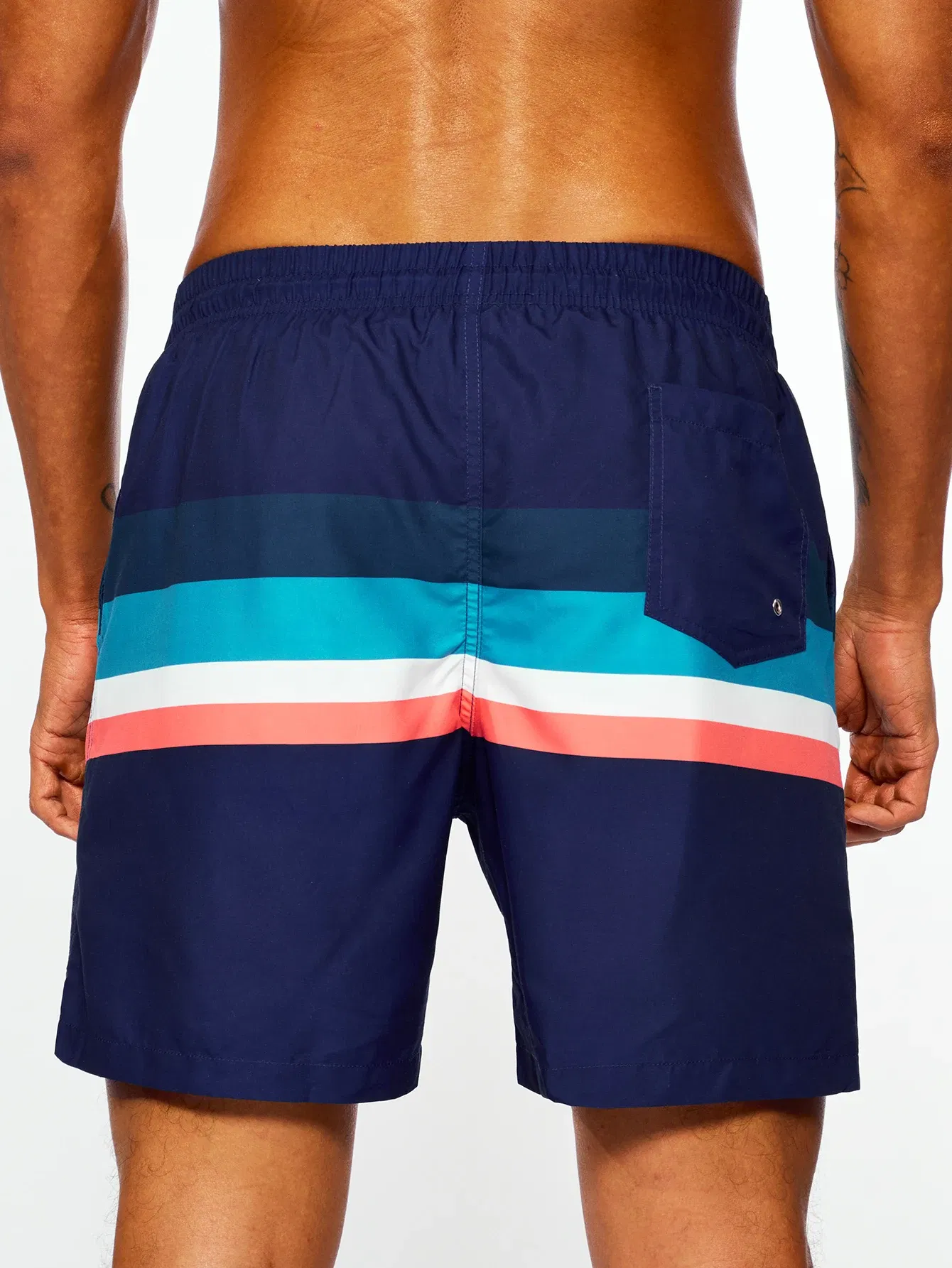 Color: MULTI, Size: S - Men's Navy Bottom Stripe Insert Print Beach Pants